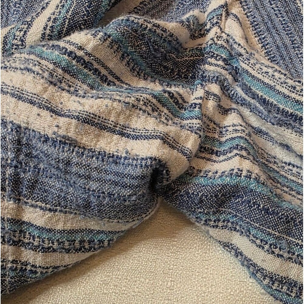 Briggs Blue and White Striped Linen Blend Shorts Elastic Waist Tassel Size XL - Picture 9 of 10